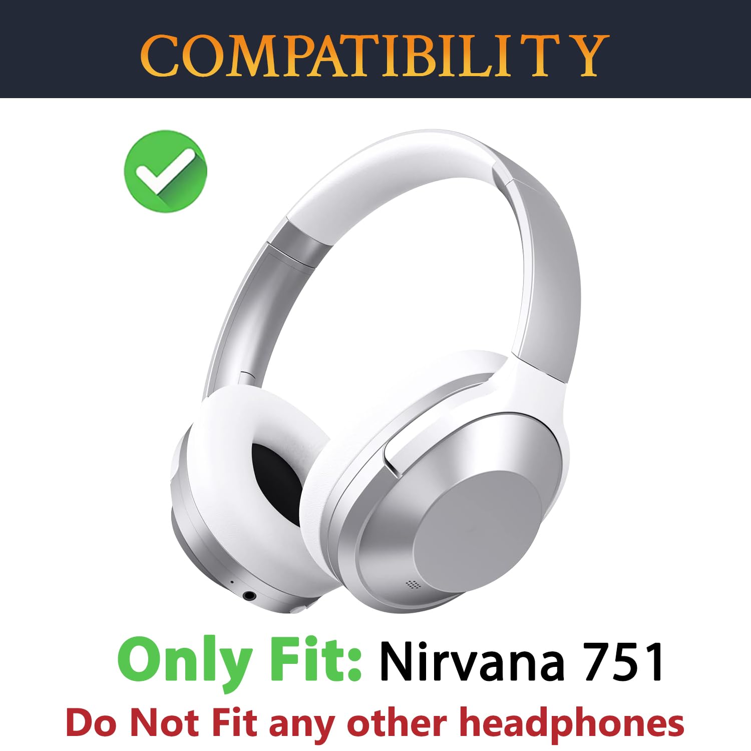 SOULWIT Protein Leather Earpads for Boat Nirvana 751 ANC Hybrid Wireless Headphones, Ear Pads Cushions with High-Density Memory Foam - White — Amazon image 2
