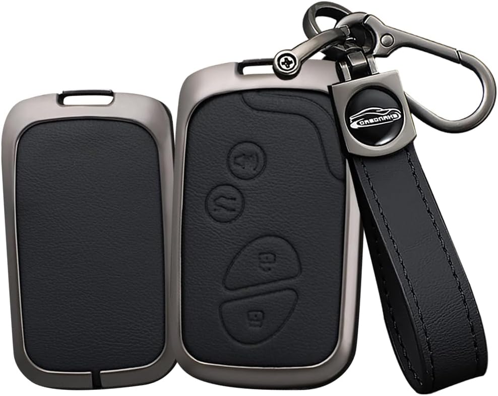 Leather Smart Remote Control Car Key Fob Case Compatible with Lexus GX460 RX350 ES350 ISC IS250 IS350 GX460 LX570 LS460 GS430 GS300 GS450h 2005-2017 Zinc Alloy Key Holder 4 Buttons-A Black