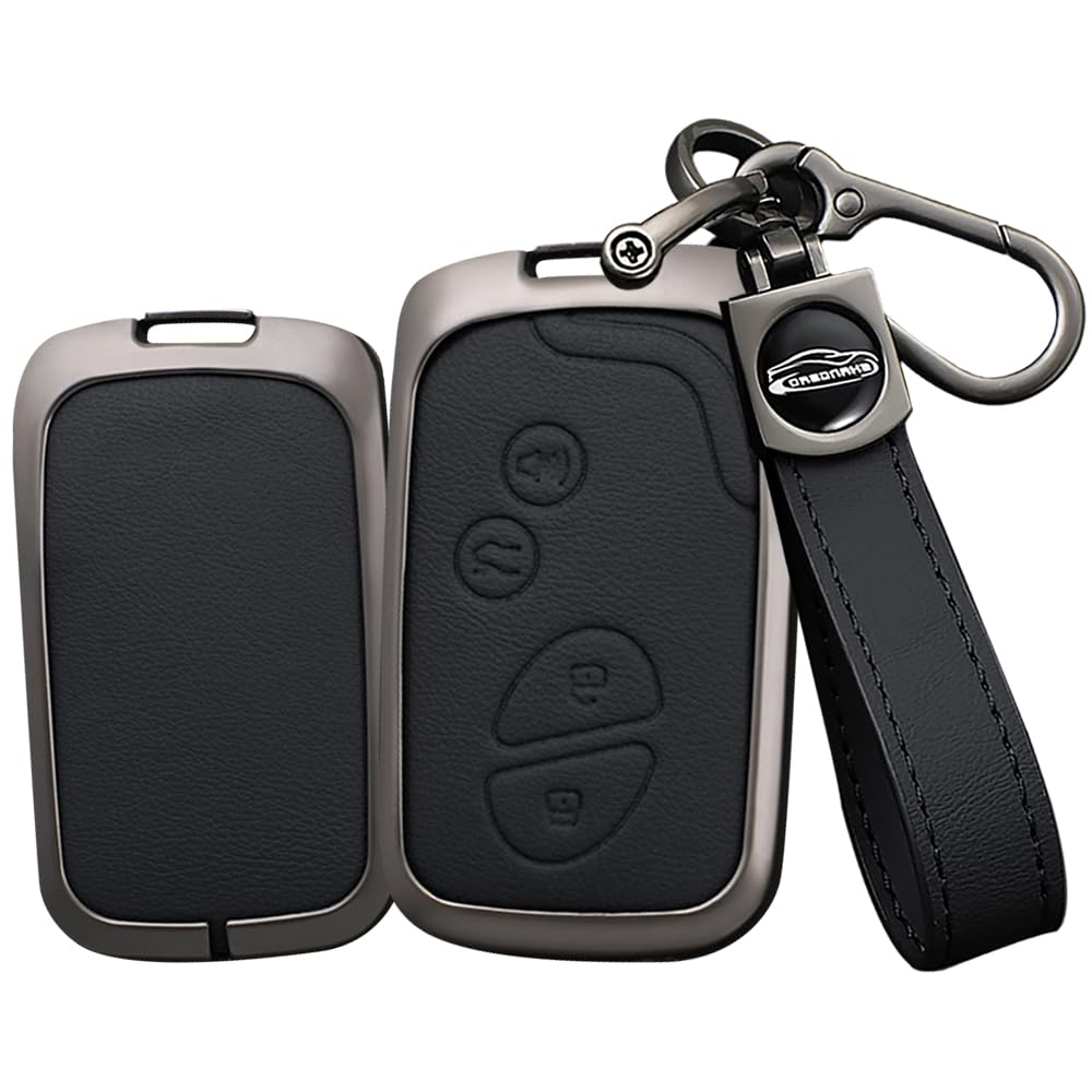 Leather Smart Remote Control Car Key Fob Case Compatible with Lexus GX460 RX350 ES350 ISC IS250 IS350 GX460 LX570 LS460 GS430 GS300 GS450h 2005-2017 Zinc Alloy Key Holder 4 Buttons-A Black