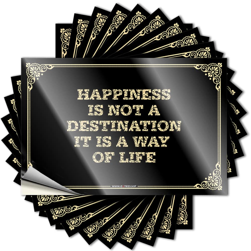 Rectangular Label Sticker Quote Case | Happiness is Not A Destination It is A Way of Life Golden Military Sticker Pack(12X18CM)