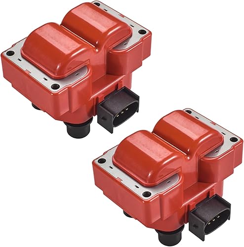 ENA Juego de 2 bobinas de encendido rojas compatibles con Ford Lincoln Mazda Mercury F150 F250 E150 Escort Explorer Mustang Ranger Town Car