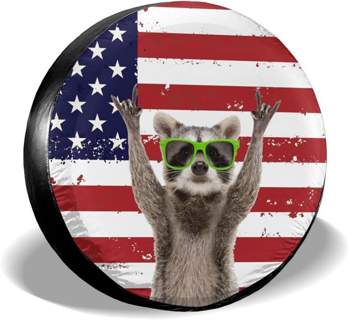 Funny Raccoon American Flag Spare Tire Cover Wheel - View #9