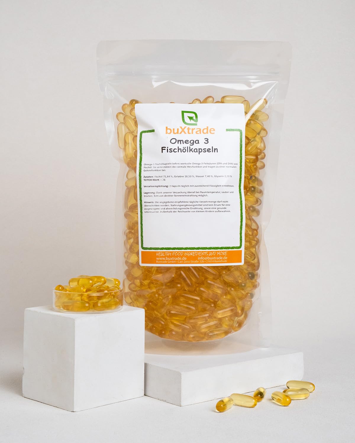 4x 500 g | Omega 3 Fischölkapseln| Fischöl | Softgel-Kapseln | ca. 1400 Stk. | Buxtrade