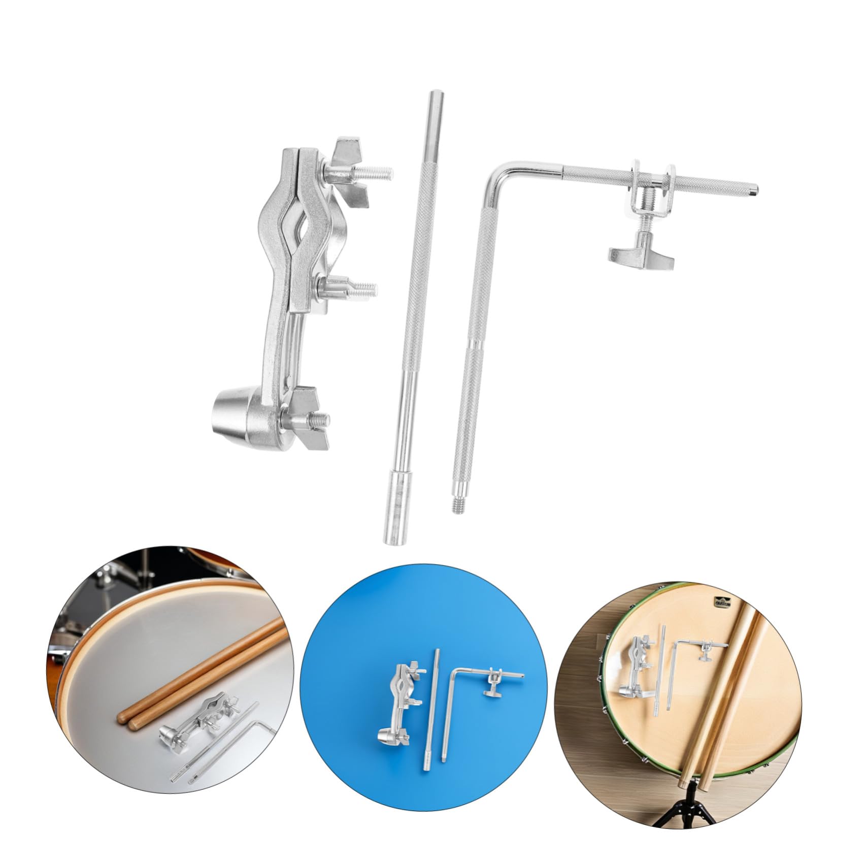 Mikinona Abrazadera para Montaje de Cencerro con Varilla en L y Bloqueo, Soporte Extensible para Rack de Batería, Accesorio de Herraje de Percusión para Escenario y Estudio
