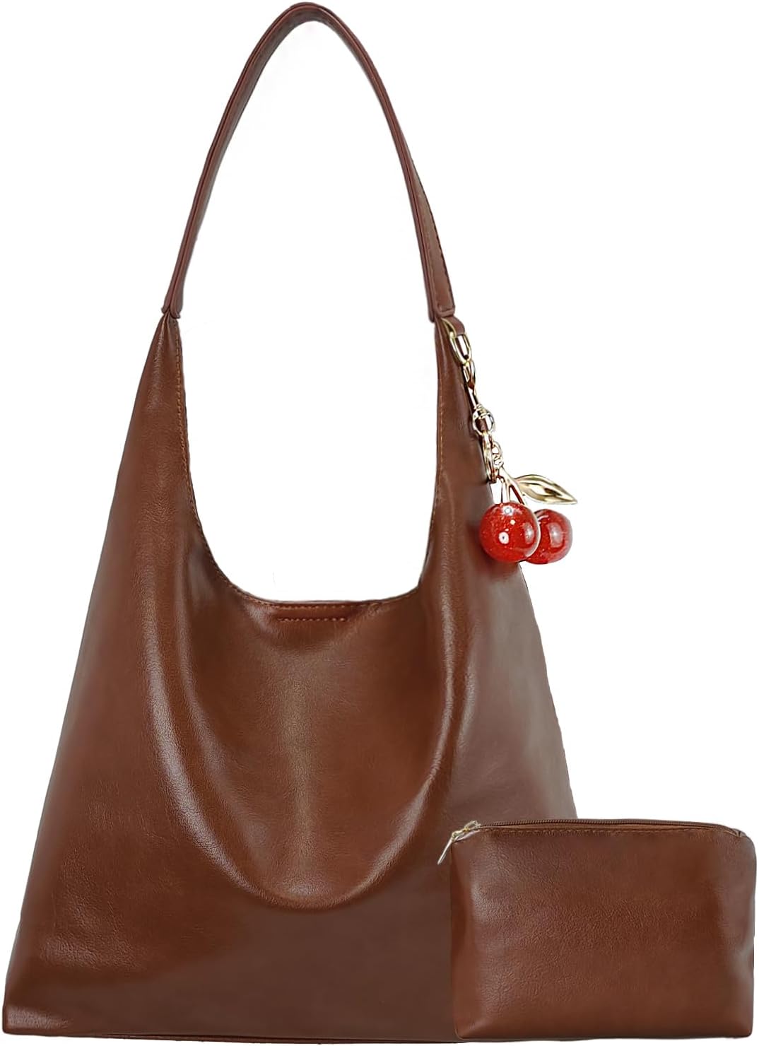 Vegan Hobo Bag Cherry Leather Shoulder Purse Slouchy Designer Crossbody Bag for Women Retro Tote Handbag