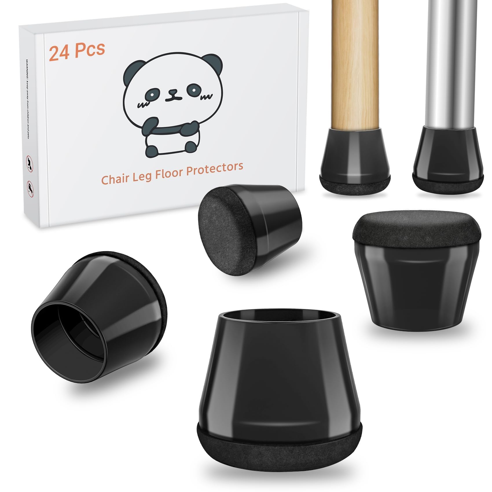Meldel 24 Stück Stuhlbeinkappen klein - Schwarz Silikon Schutzkappen Für Stuhlbeine - Mit verschleißfestem Filzkissen Beseitigen Sie Geräusche und Anti-Kratzer (Rund 20mm-26mm)