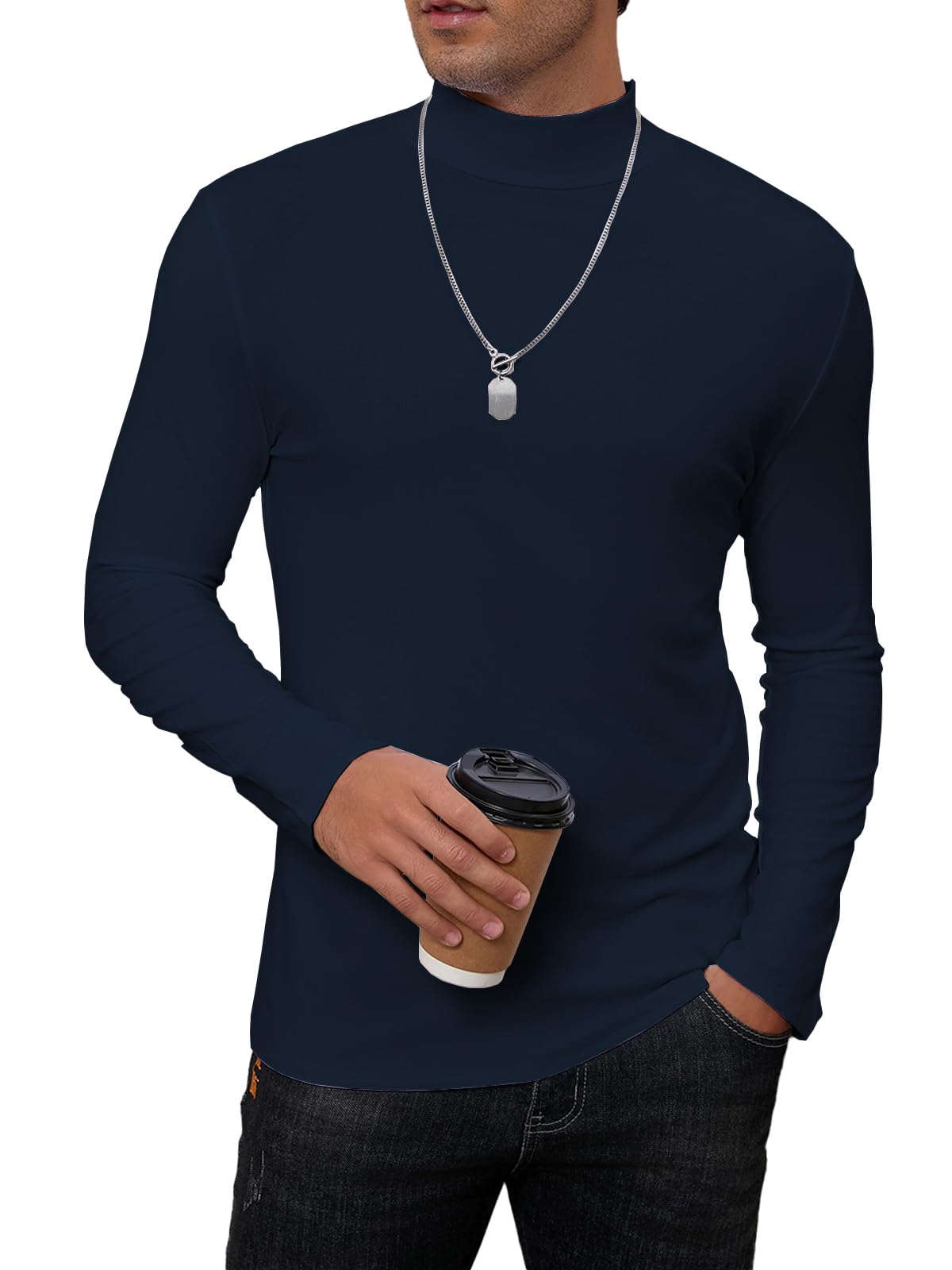iudam Herren Rollkragenpullover Langarmshirt Cable Knit Slim