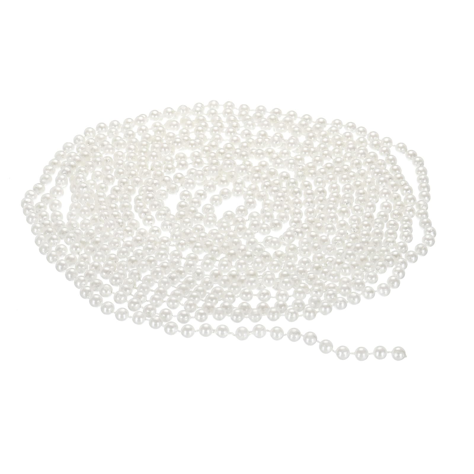 6mm Faux Pearl Beads Garland, 16.4 Ft Pearl String Chain Roll for Craft Wedding Party Home Decorative Jewelry Making Christmas Tree, White