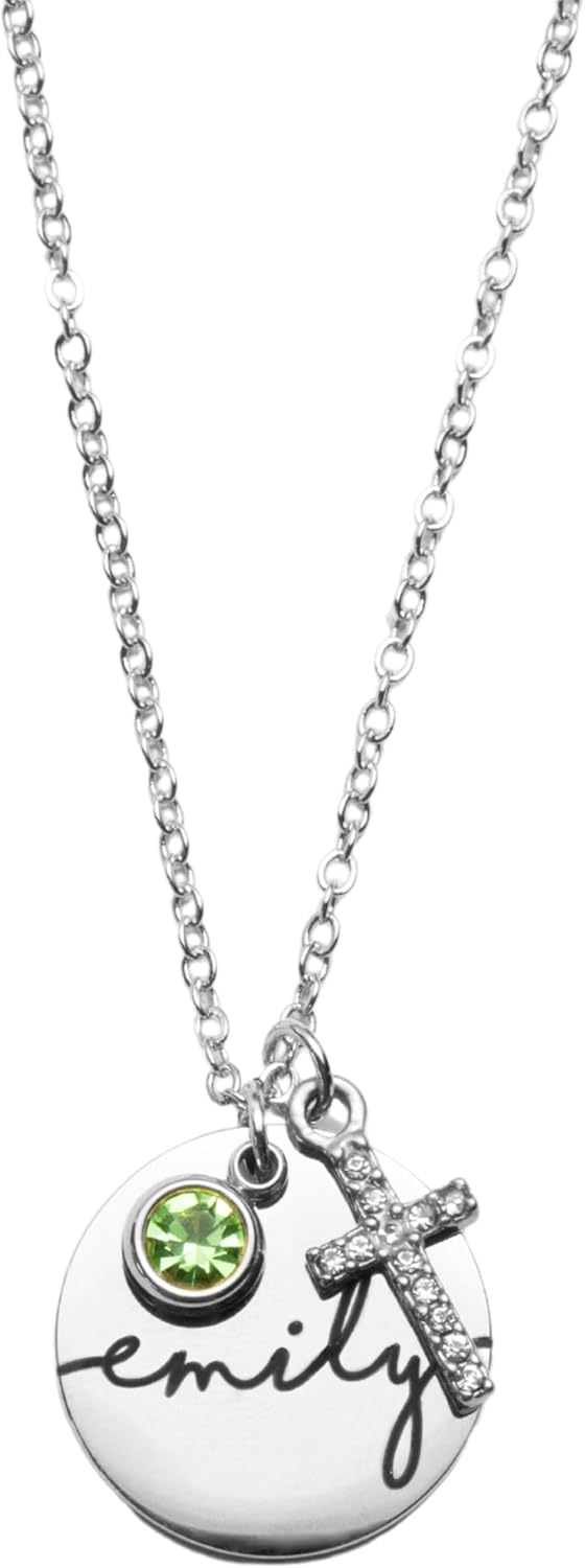 MignonandMignon Cross Necklace for Women, Baptism Gifts for Her, Personalized Birthstone Name Jewelry for Mom, Christian Gifts for Women -CN-BC-BS-SH - Image 3