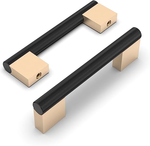 Miniatura 7 de Paquete de 6 tiradores de gabinete de 7.5 pulgadas en negro mate y dorado, manijas moleteadas para gabinetes de cocina, tiradores de cajón,