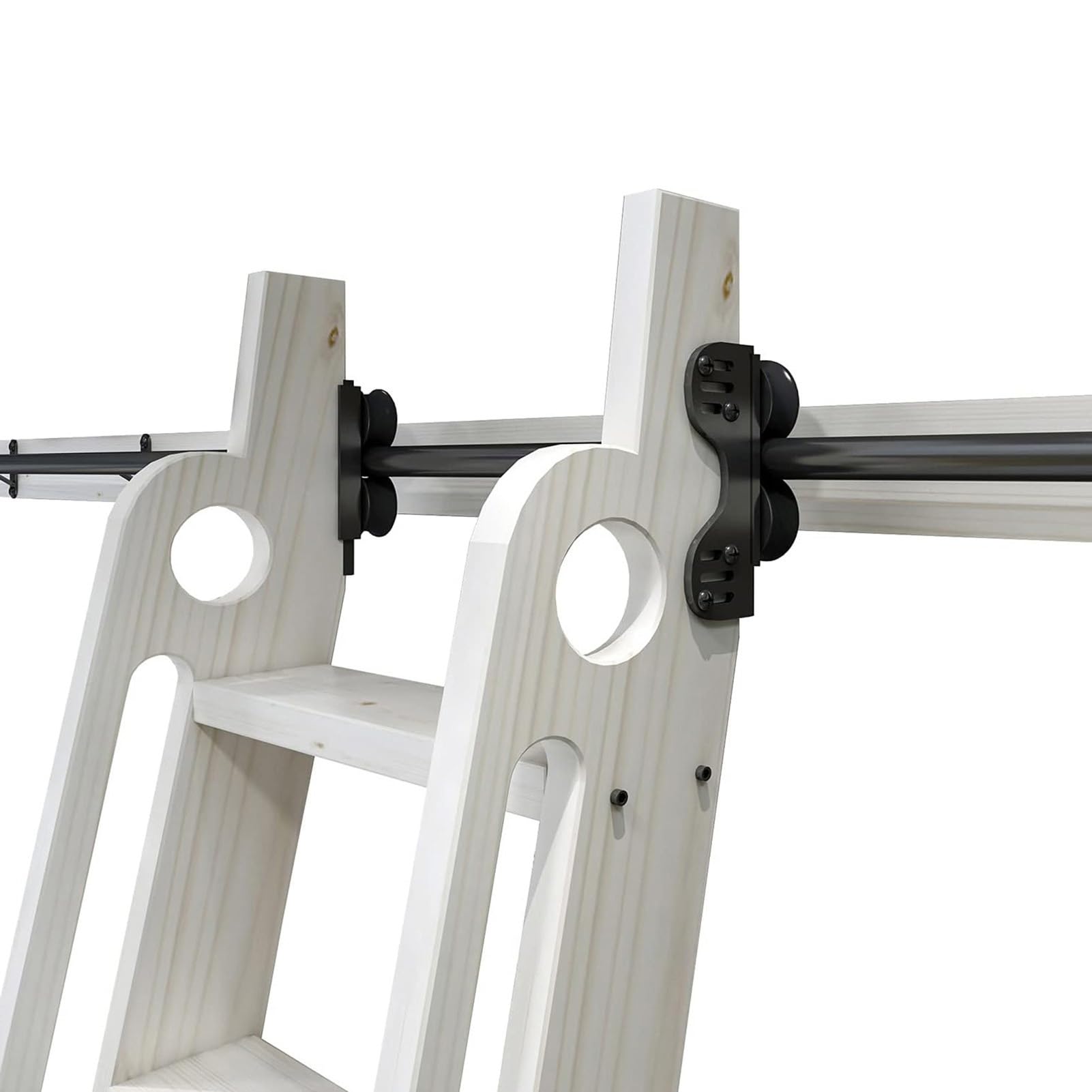 KAZUP Tensible Rolling Ladder Hardware Sliding Library Ladder Track Kit, Rustikales schwarzes Rundrohr Mobiles Leiterschienen-/Schienensystem mit Bremsrädern an der Unterseite (ohne Leiter) (Größe