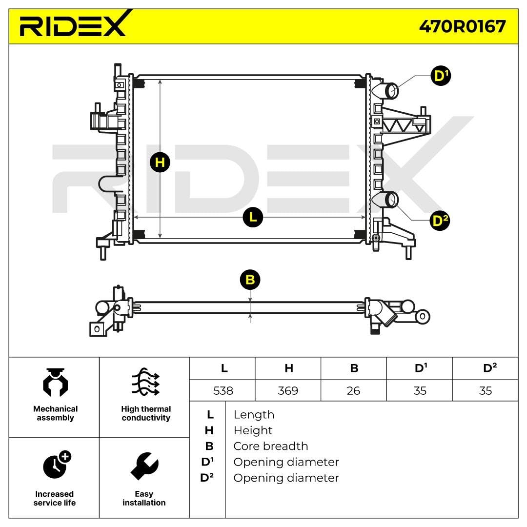 RIDEX 470R0167 Radiateur du moteur sans cadre Compatible avec OPEL Corsa C 3/5 portes X01