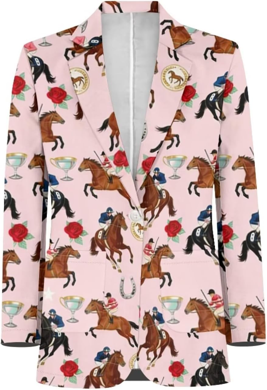 Summer Derby Blazer for Men One Button Sport Coat Slim Fit Casual Suit Jacket for Kentucky Horse Racing