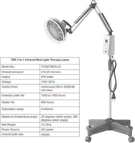 Miniatura 7 de TDP y terapia de luz roja infrarroja con base, dispositivo de lámpara de calor infrarrojo 2 en 1 con bombilla de 275W