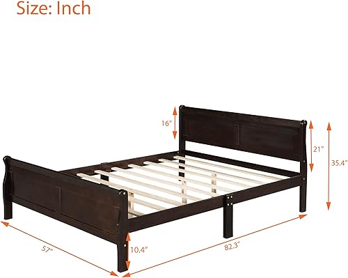 Miniatura 2 de AOCOROE Base de cama matrimonial para niños, niñas, adolescentes, cama de plataforma de marco de madera maciza de tamaño matrimonial con cabecera de