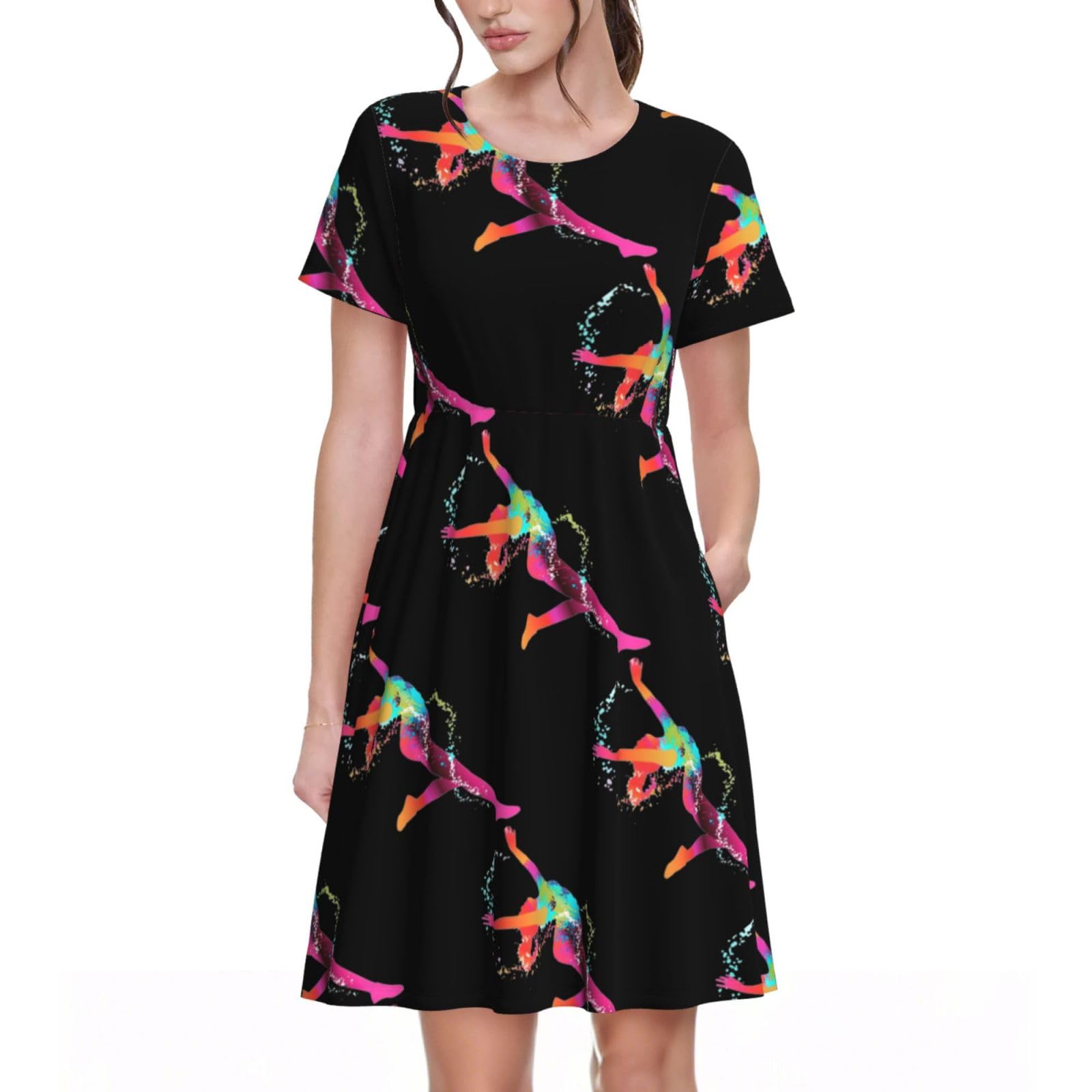 Robe d'été décontractée fluide à motif imprimé avec poches - 8