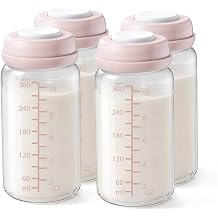 4PCS Breastmilk Storage Bottle for Momcozy 22oz Breast Milk Cooler, Wide Neck Breastmilk Collection Compatible with Spectra S1/S2/9 Plus/SG/Motif Luna, Certain Philips Avent Nipples, 10oz/300ml, Pink