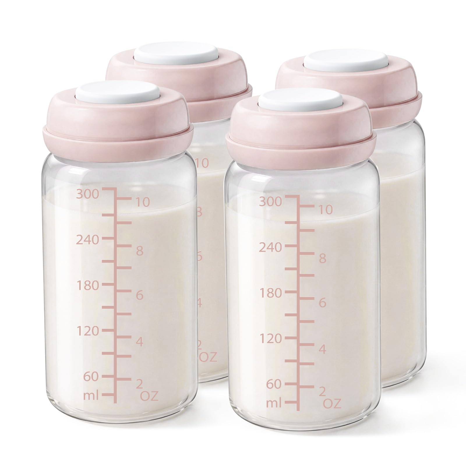 4PCS Wide-Mouth Breast Milk Collection Pump Bottle, Pumping Storage Containers Compatible with Spectra S1/S2/9 Plus/SG/Motif Luna, Cimilre, 10oz/300ml Pink