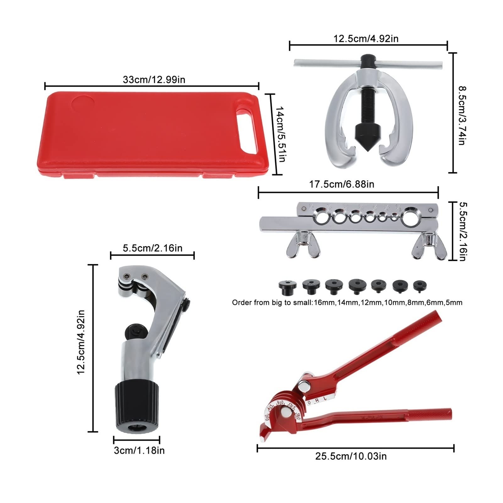 1 PC 1 Herramienta de cortador métrico Reparación de tubos de tubos de combustible de cobertura Doble Dies de oleadas Conjunto de herramientas for cortar herramientas de abofetaje for la refrigeración