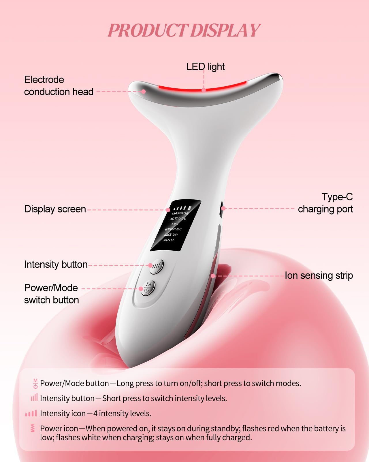 Gesichtsmassagegerät, Face Massager mit 6 Modi, Gesichtsmassage, 45℃ EMS Gerät Gesicht, 7 Farben LED Massagegerät Gesicht, Face Lifting Gerät für Anti-Aging, Lifting & Faltenreduktion, Weiß
