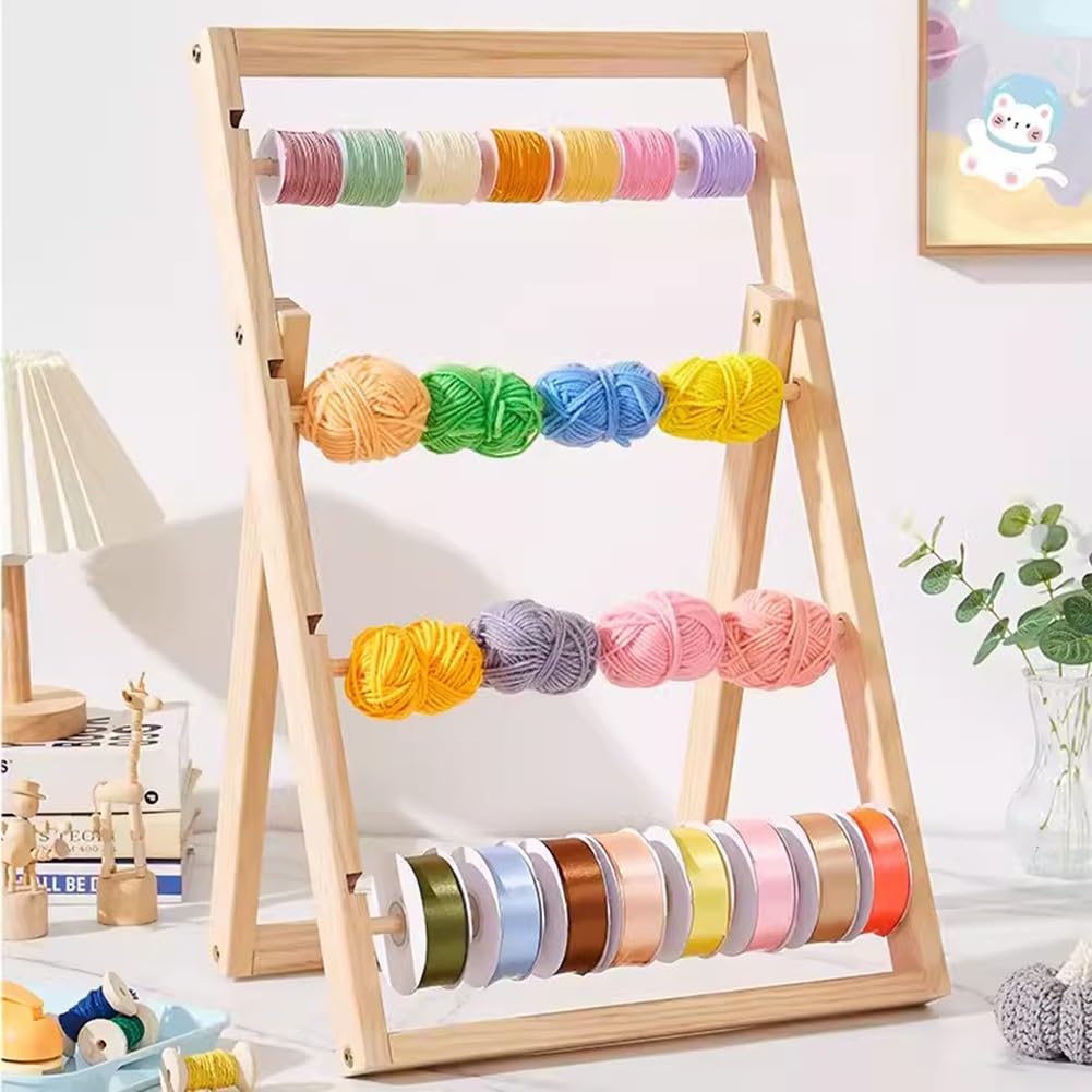 GRRICEPL Rack De Stockage De Ruban, Distributeur De Bobines, Organisateur De Ruban en Bois pour Couture Artisanat Fil Ruban Couronne Crochet Rouleau Fleuriste Arts Emballage Cadeau(60X40.5X63cm)