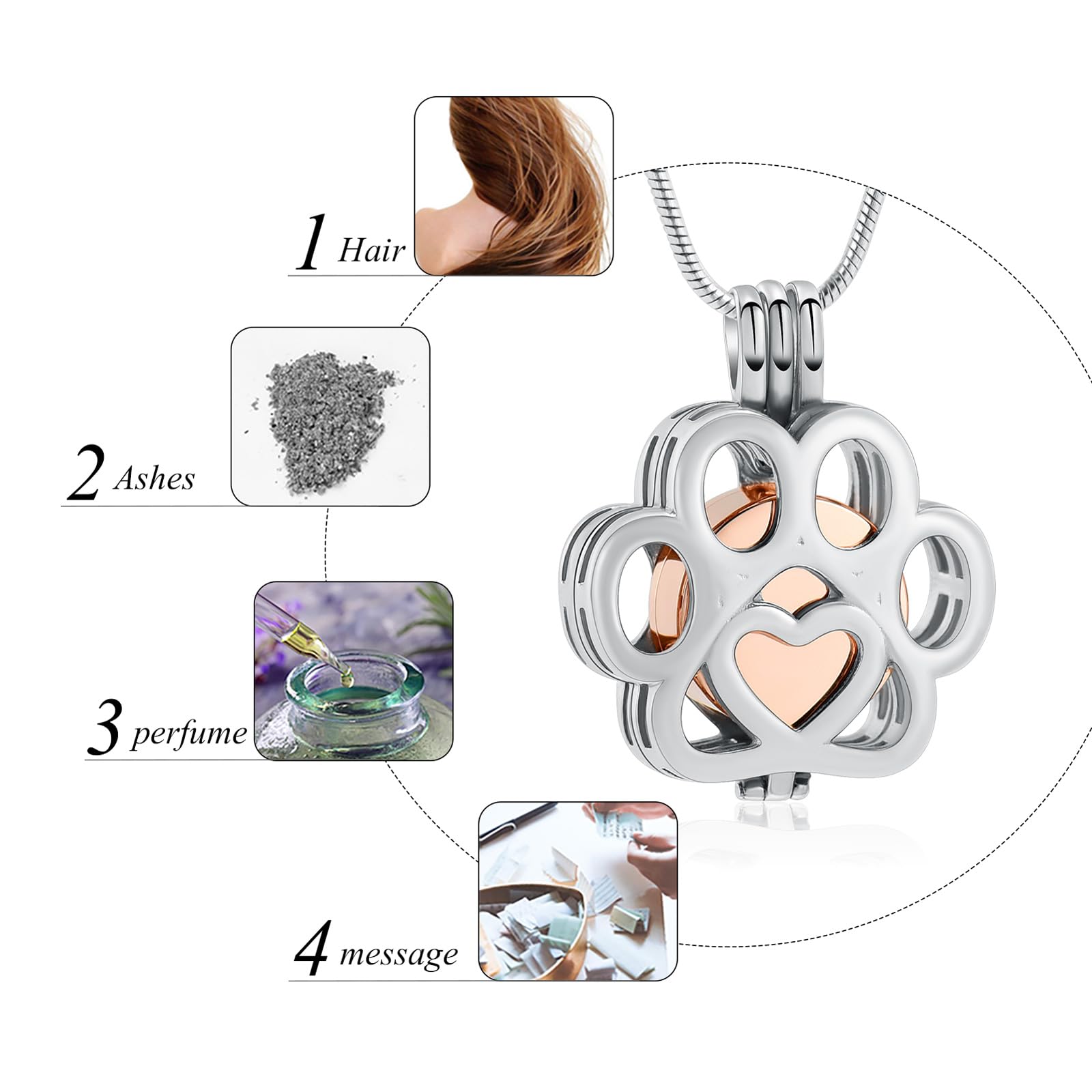 Ceneri per animali domestici per cane/gatto zampa in acciaio inox Memorial Locket Urna collana all'interno Mini caso Keepsake cremazione gioielli donna uomo