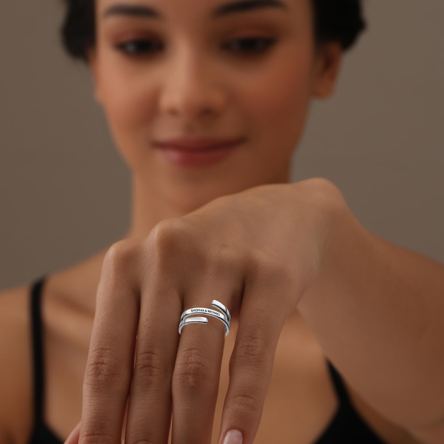 LeCalla Personalized Customized Engraved 925 Sterling Silver Name Massage Band Rings for Women Teen