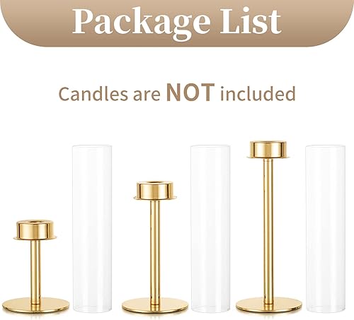 Miniatura 8 de Sziqiqi Candelabros cónicos Hurricane centro de mesa de boda, juego de 3 portavelas de cristal dorado para chimenea de Navidad