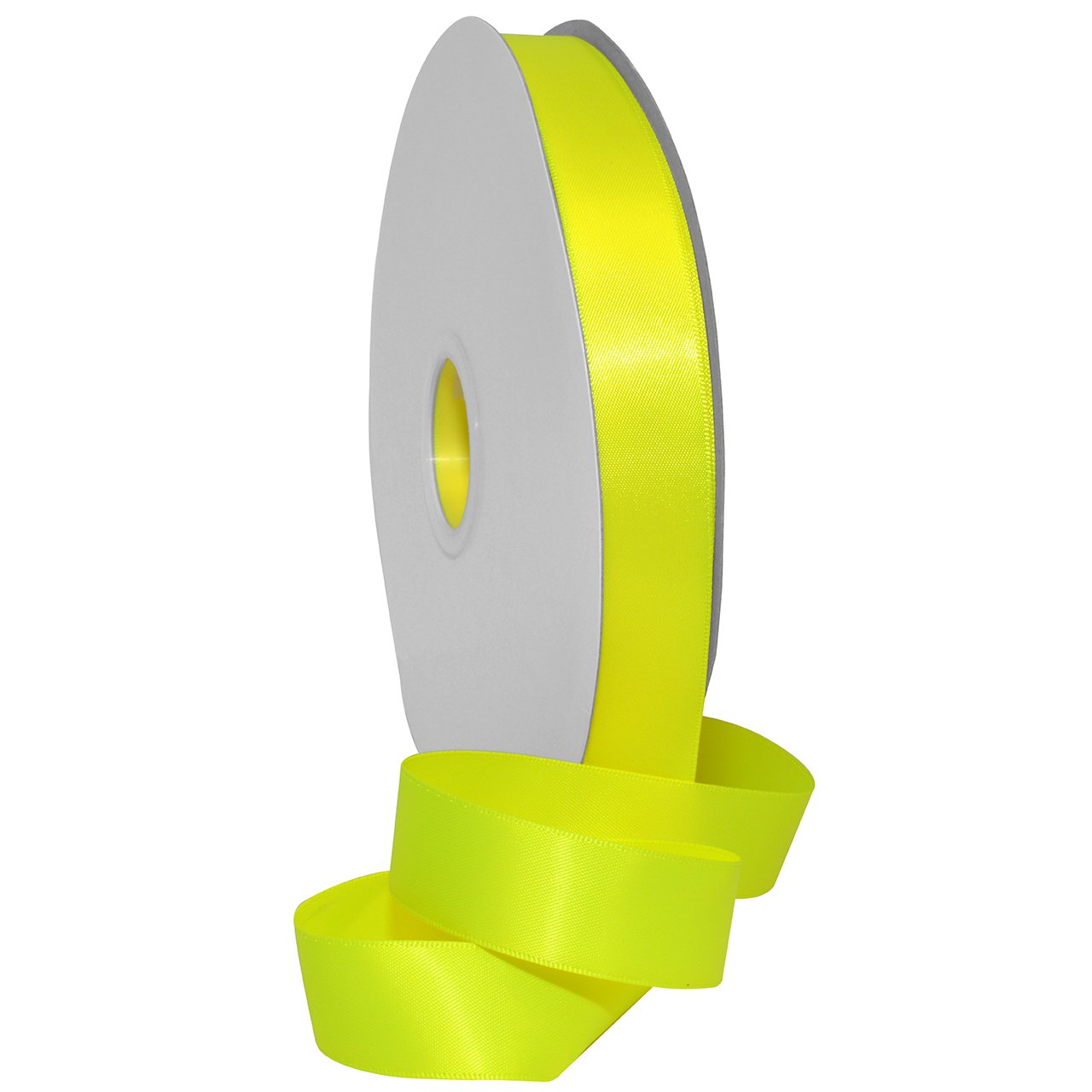 Ruban polyester jaune fluo double face indéformable pour décors festifs