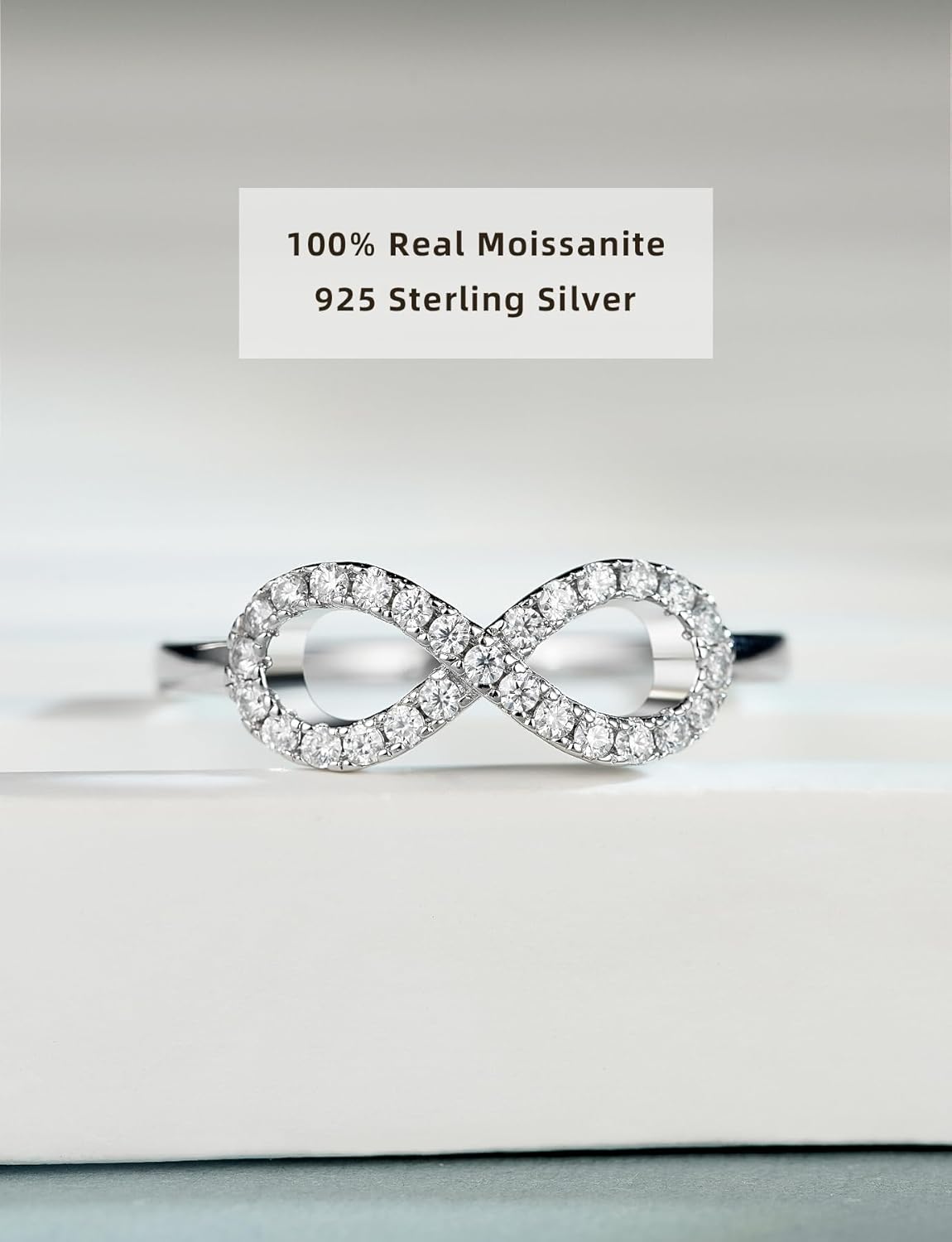 IMOLOVE Moissanite Wedding Bands for Women, 0.2 Carat Infinity Rings with 18K White Gold Plated Silver - Image 2