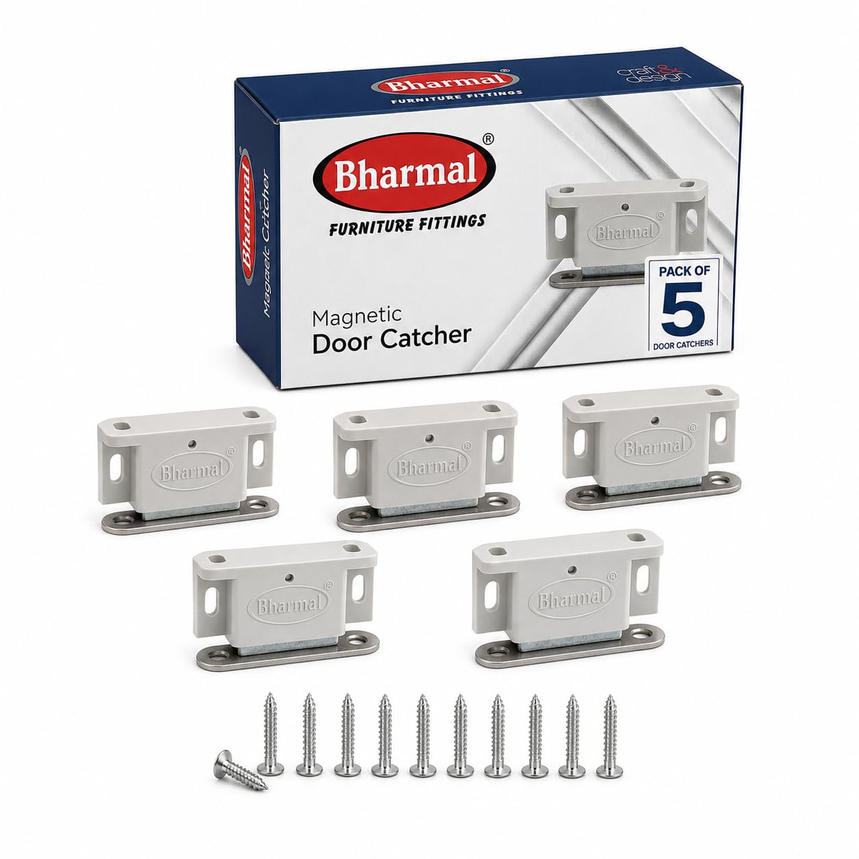 Magnetic Door Catch for Cabinet, Wardrobe & Kitchen Cupboard Doors | Strong Magnetic Door Latch with Strike Plate & Mounting Screws | Rust Resistant ABS Door Catch, Pack of 5, No.2 Magnet-image-19