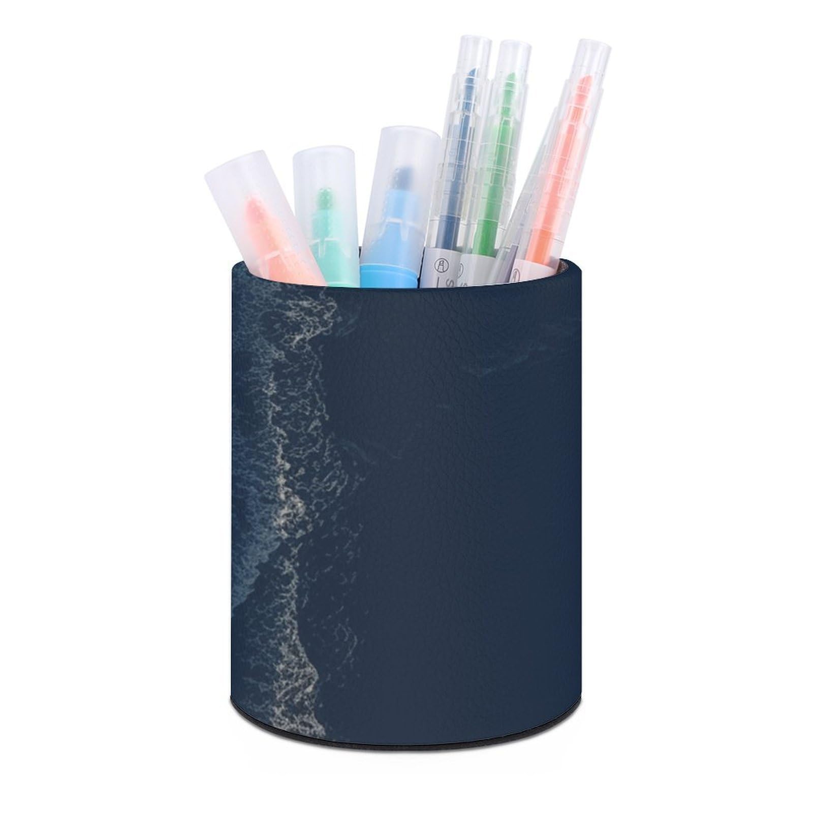 DWVTSLH Aesthetic Pen Holder for Desk - Modern Leather Pencil Holder - Stylish Round Makeup Brush Holder - Surfboard Pen Cup Cute And Functional Desk Organizer for Office Supplies