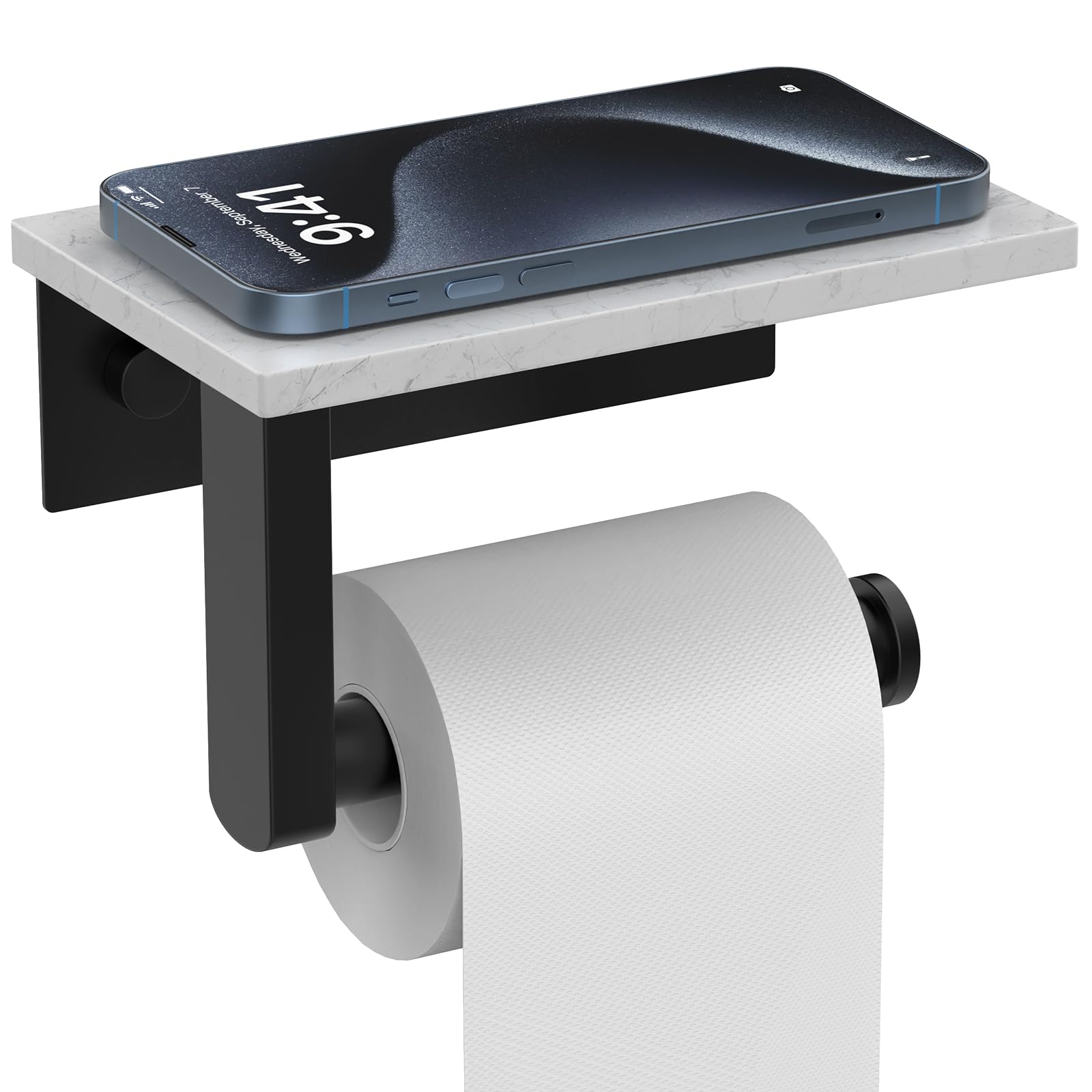 Brushed Nickel Marble Toilet Paper Holder with Shelf Wall Mount — Amazon image 9