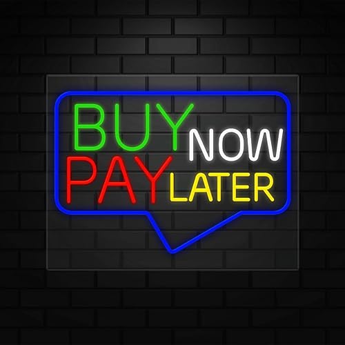 Buy Now Pay Later Neon Sign for Retail Displays | Value priced LED Flex Neon | Electronic Light Up LED Sign for Windows/Walls | 31"W x 24"H x 1"D