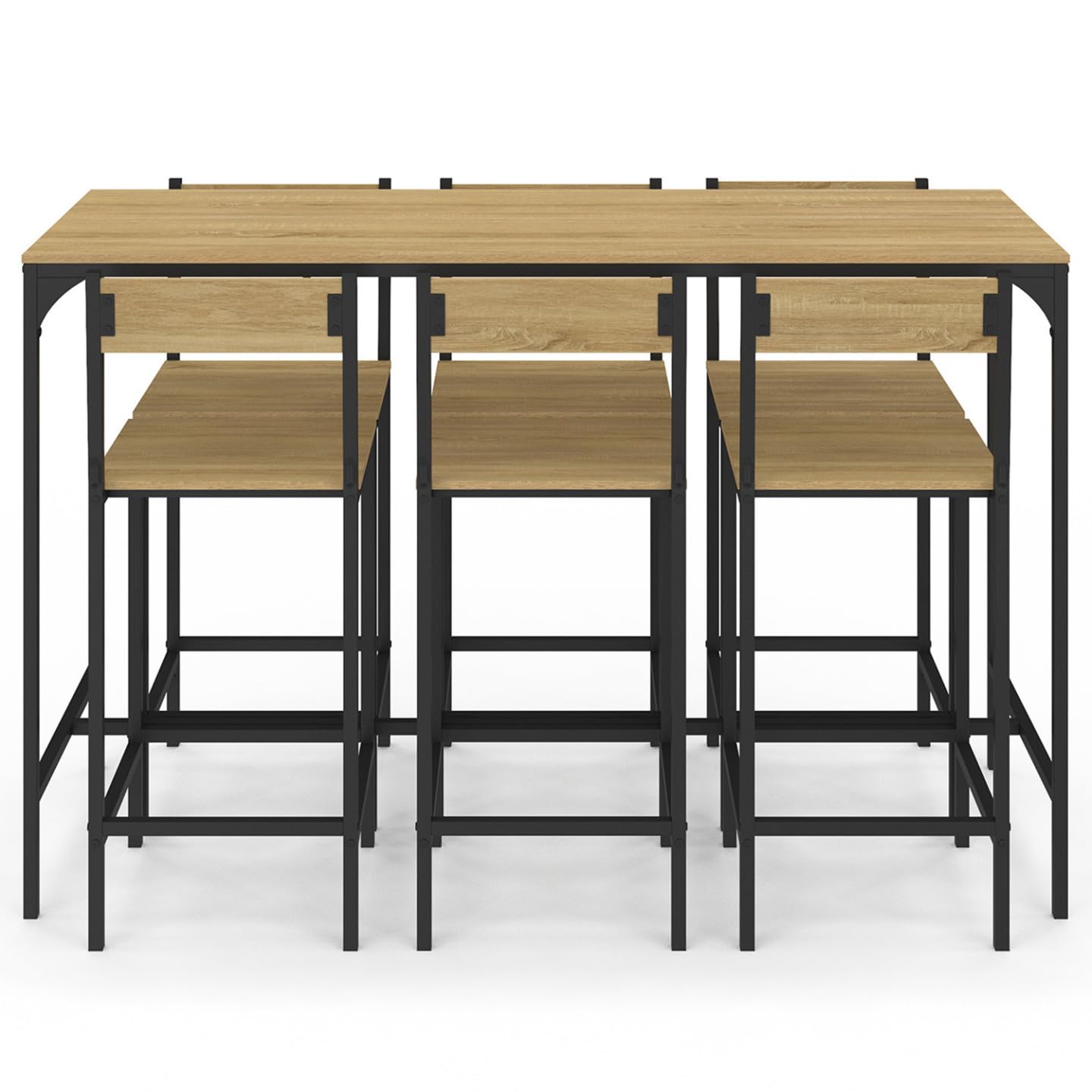 IDMarket - Set Bar-Hochtisch Detroit 150 cm und 6 Barstühle Industriedesign