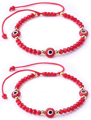 Evil Eye Beaded Bracelets for Women - Amulet Blue Red Protection Bracelet - Good Luck Adjustable Strand Bracelets