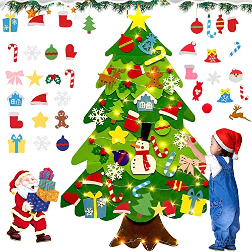 Árbol de Navidad de Fieltro, 95 CM Extraíbles Árbol de Navidad, con 32 Adornos Extraíbles y Luces led, DIY Fieltro Árbol de Navidad, Colgante de Pared Árbol de Navidad, para Niños Navidad Regalo Cover
