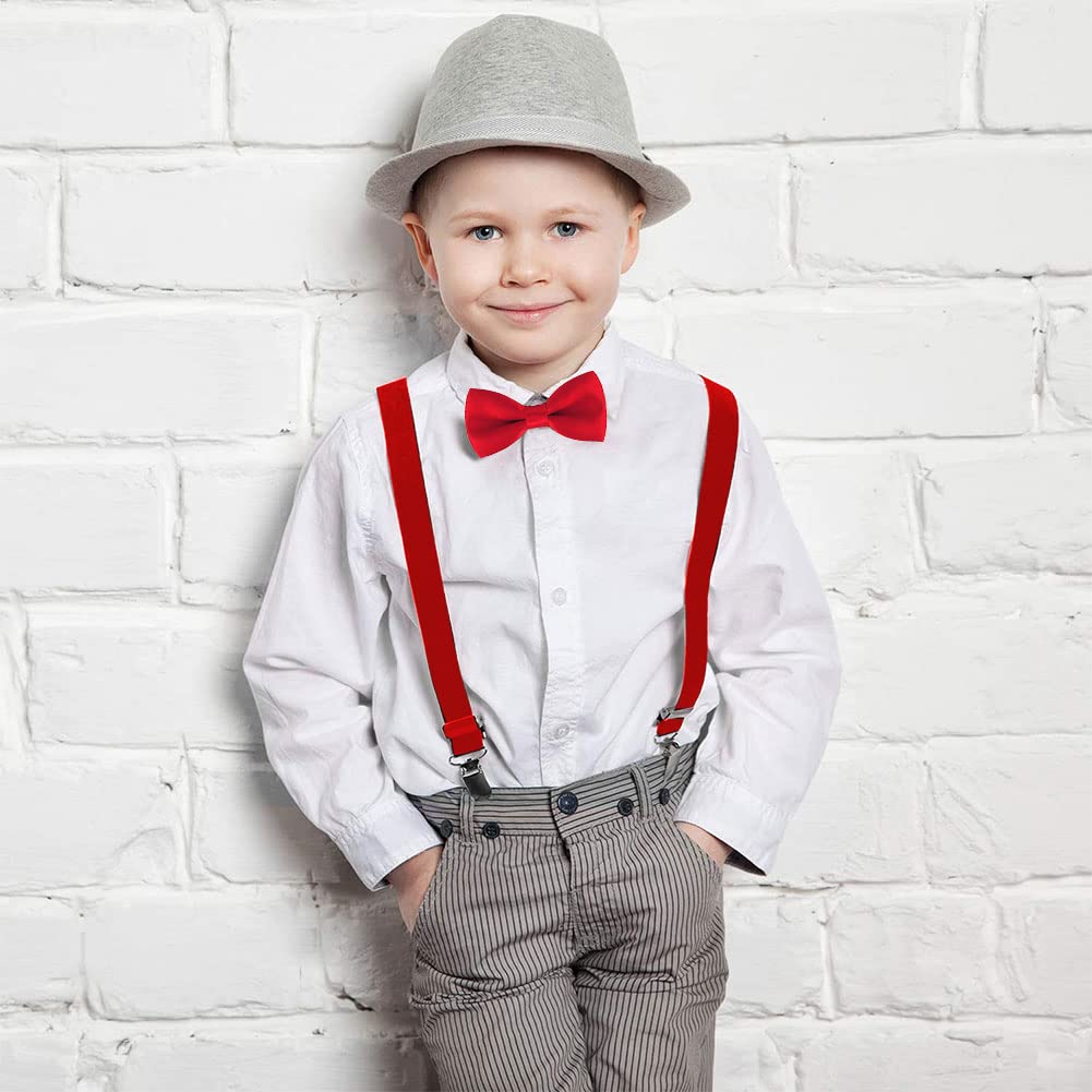 Butyeak Tirantes Ajustables para Niños, Tirantes Conjuntos de Pajarita, Tirantes Ajustables en Forma de Y con Pajaritas, Juego de Pajarita y Tirantes Ajustables para Niños y Niñas