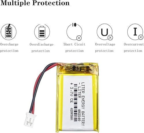 Miniatura 4 de Batería recargable del ion del polímero de litio de la batería del litro 3.7V 420mAh 402540 Lipo con el conector JST 6.6 ft m