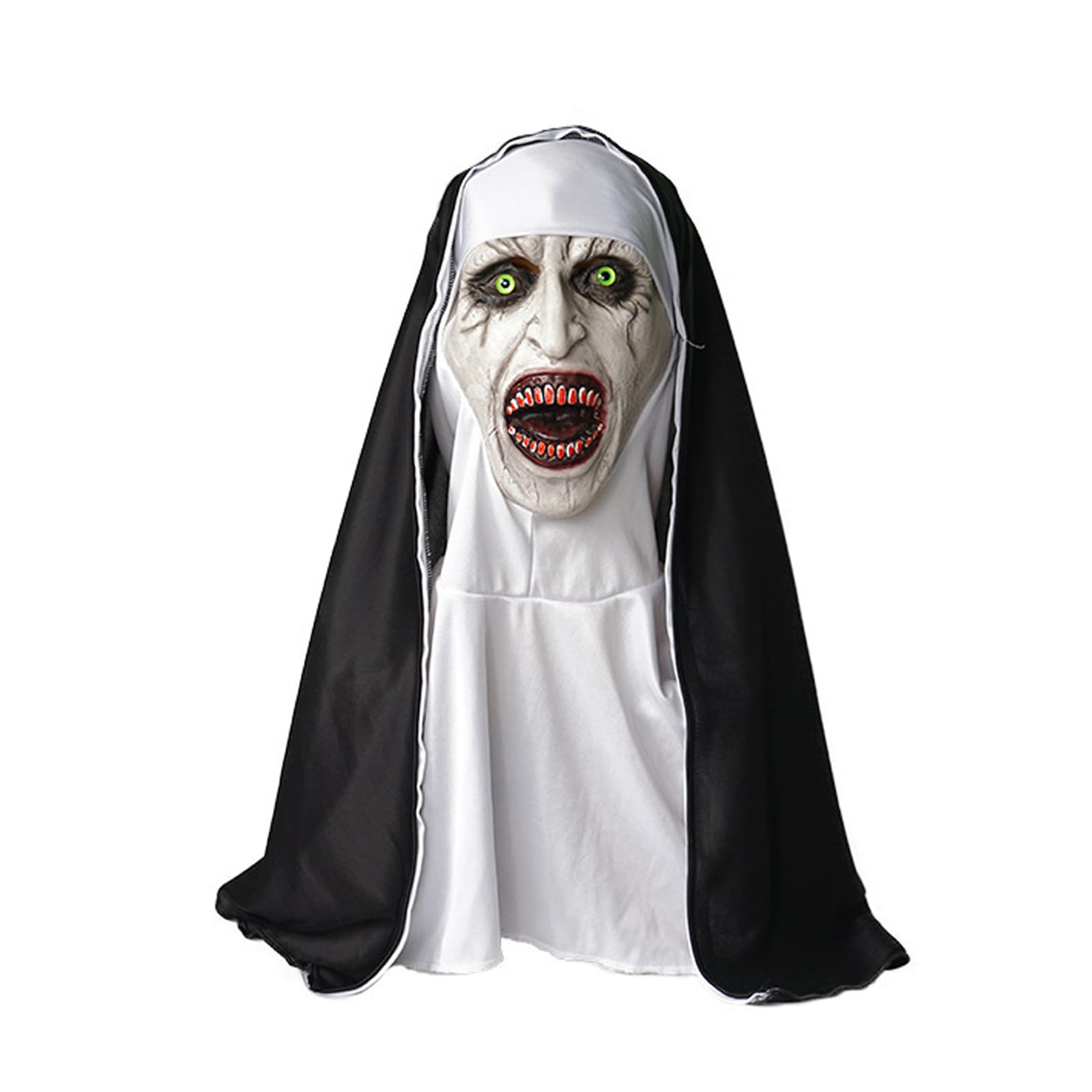 AYNKH Halloween Horror Nun Mask, Scary Latex Full Head Mask with Headscarf, The Nonn/The Nun Creepy Mask for Adult and Kids, Halloween Costume Party Props, Cosplay Dress Up
