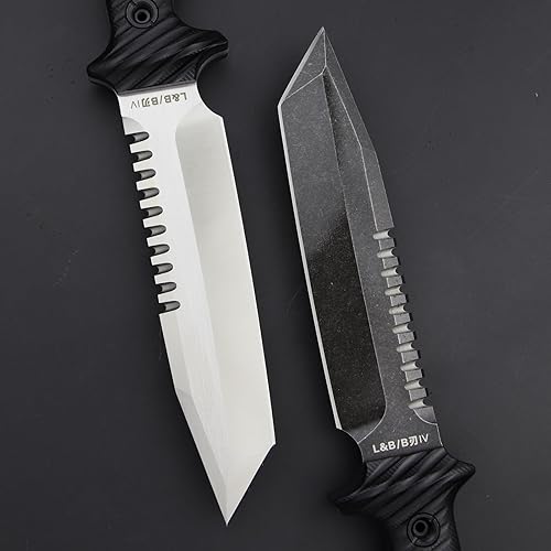 Miniatura 7 de LENGREN Hoja fija táctica de 11.5 pulgadas Full Tang Jungle Primitive Tanto de 11.5 pulgadas, diente dorsal afilado y cuchillo de supervivencia para
