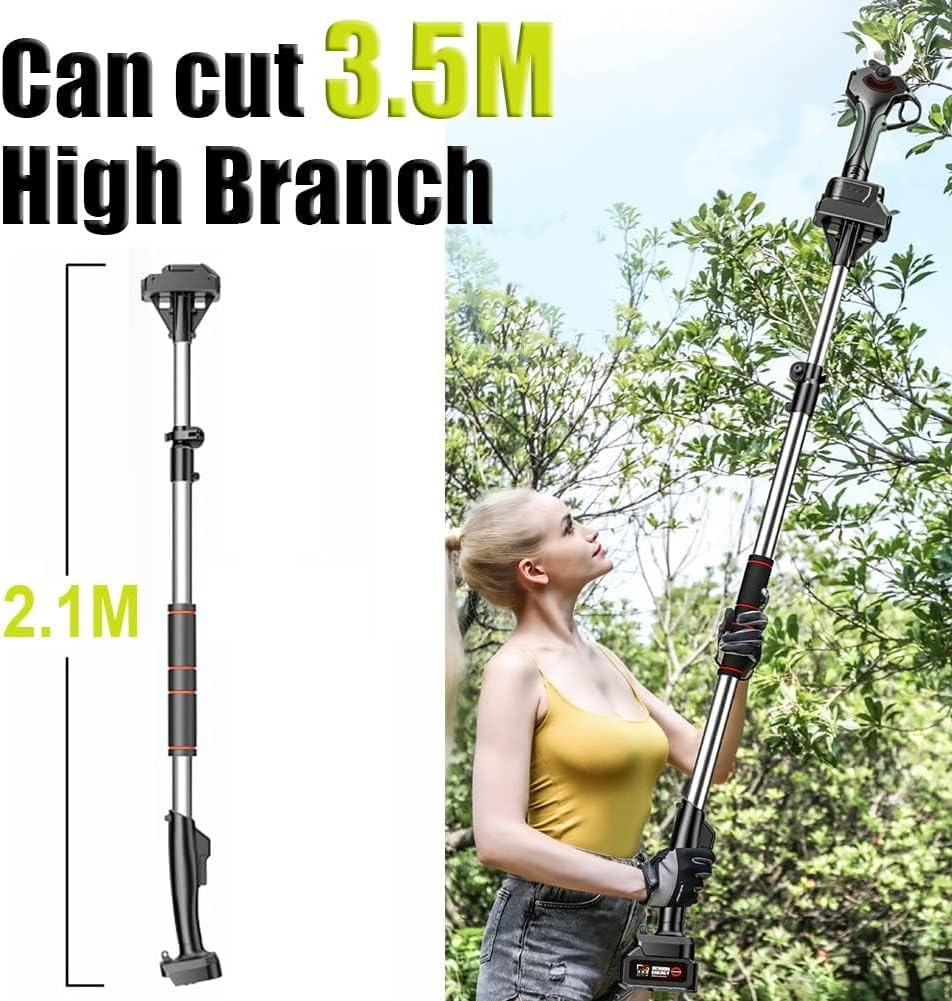 Electric Pruning Shears - 40mm Electric Garden Secateur with 2.1m Telescopic Pole, Long Reach Pruner Branch Scissors for Hedge, Bush, Orchard - 10-12 Hours Working Hours