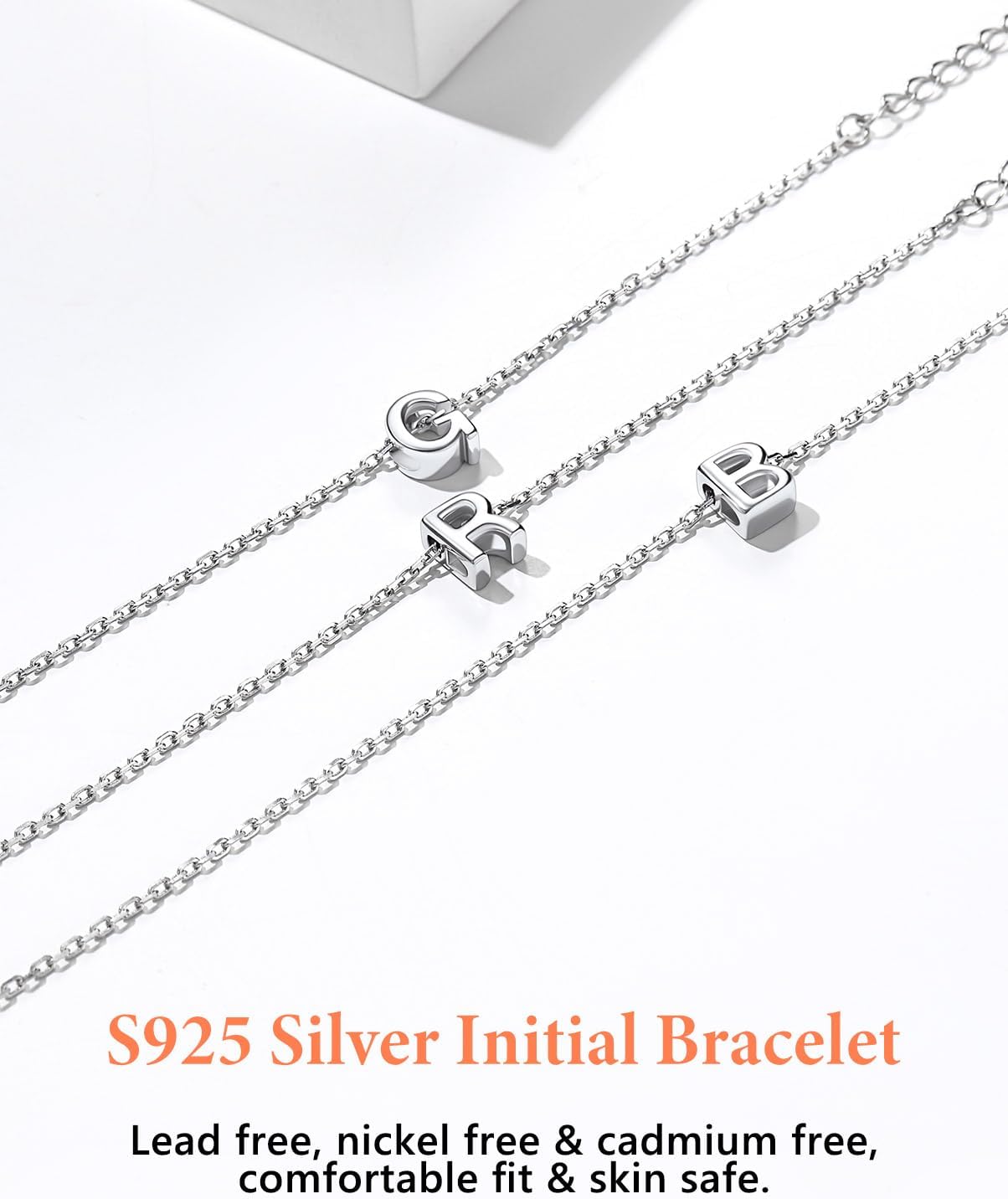 Silvora S925 Sterling Silver Initial Letter Bracelet - A to Z, 6.3" + 2" Adjustable Personalized 26 Alphabet Jewelry Initial Bracelet for Women - Image 8