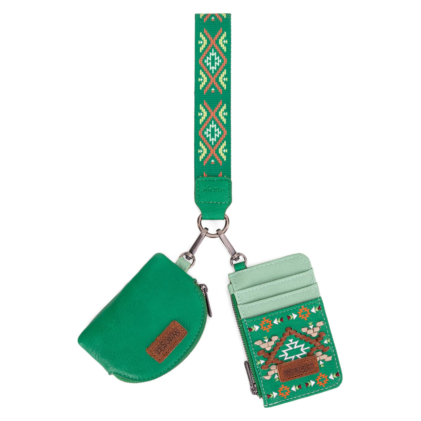 Wrangler Western Keychain Wristlet Wallets for Women Retro Dual Pouch Wristlet Credit Card Holder Wallet with Zipper Pocket WG2214-W0051LGN