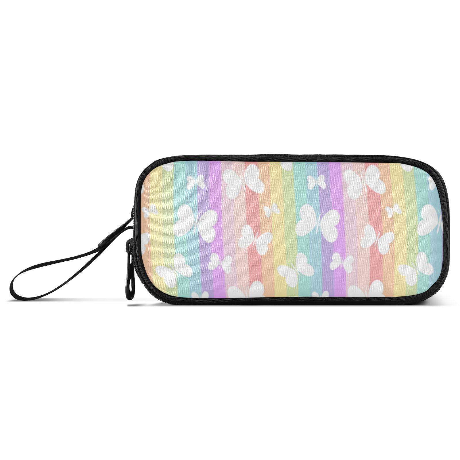 Large Pencil Case, Big Capacity Pencil Bag Pen Pouch Holder 3 Compartments, Butterfly Rainbow Colorful School Office Supplies Stationery Makeup Bag Storage Organizer for Students Girls Boys Women — image 1
