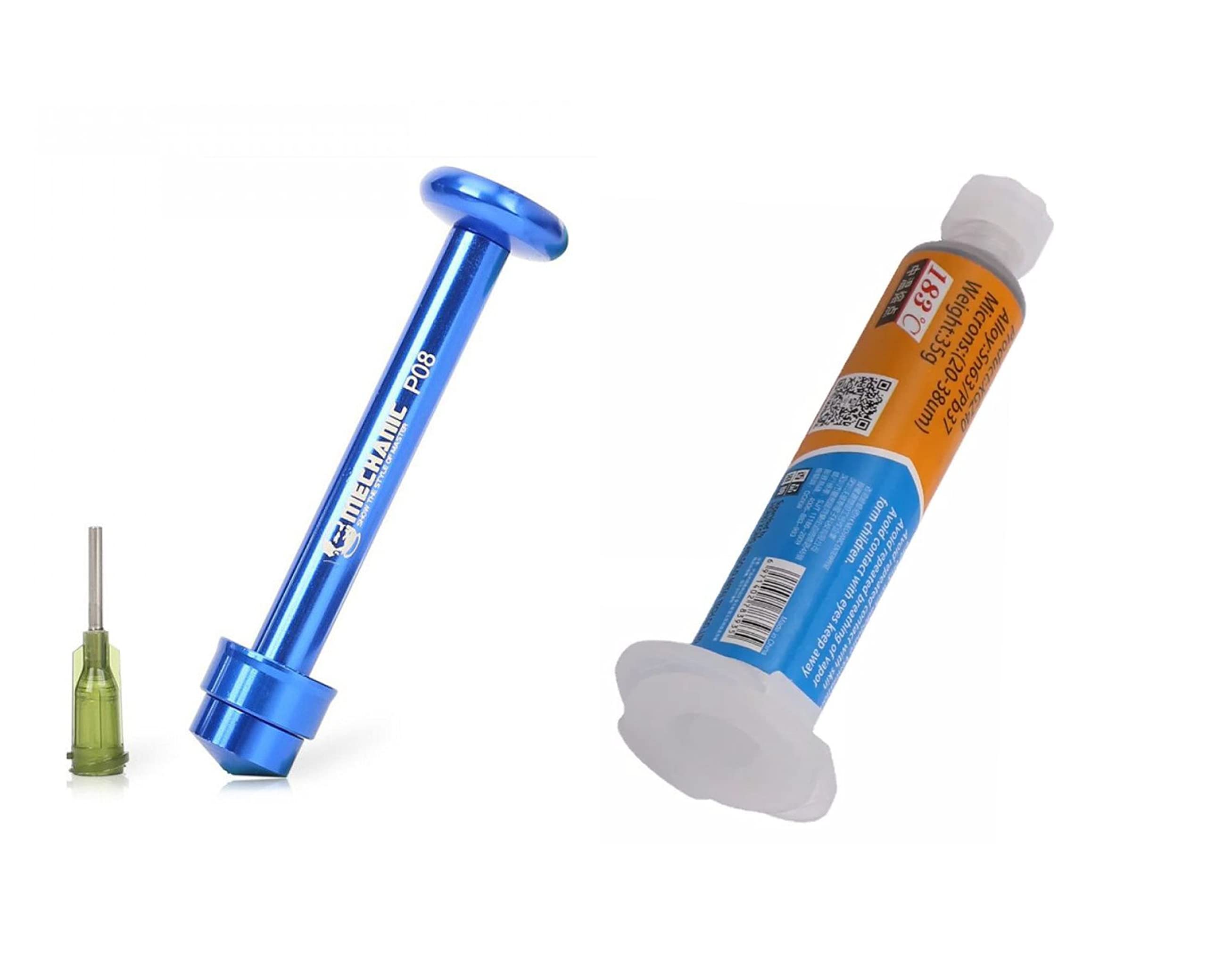 Syringe Flux SMD Solder Paste, Circuit Assembly Sealed Mechanic Sn63/Pb37 SMD Soldering Paste, 35g Syringe (35g Syringe Pest + P08 Alloy Push Rod with Needle)