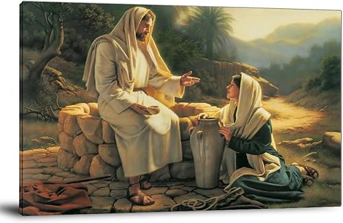 VJS Póster de Jesucristo hablando con la mujer samaritana, pintura decorativa, lienzo, arte de pared, póster de sala de estar, dormitorio, 16 x 24