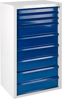 ADB Schubladenschrank Mammut, mit 9 Schubladen, Werkzeugschrank 9 Schübe, aus Metall, für die Werkstatt als Materialschrank, Komplett vormontiert, abschließbar, 70x43,5x120 cm, Hergestellt in der EU | Metall-Werkzeug- & Materialschrank, komplett vormontiert, abschließbar, neun Schübe, hergestellt in der EU