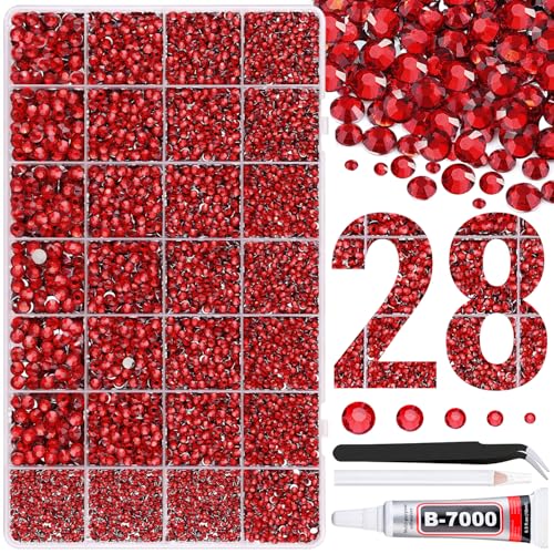 Image of 30000Pcs Resin Rhinestones for Bedazzling with Tweezers, Red Rhinestones for Crafting with B7000 Jewelry Glue for DIY Crafts Clothing Tumblers Shoes Fabric Nail Art
