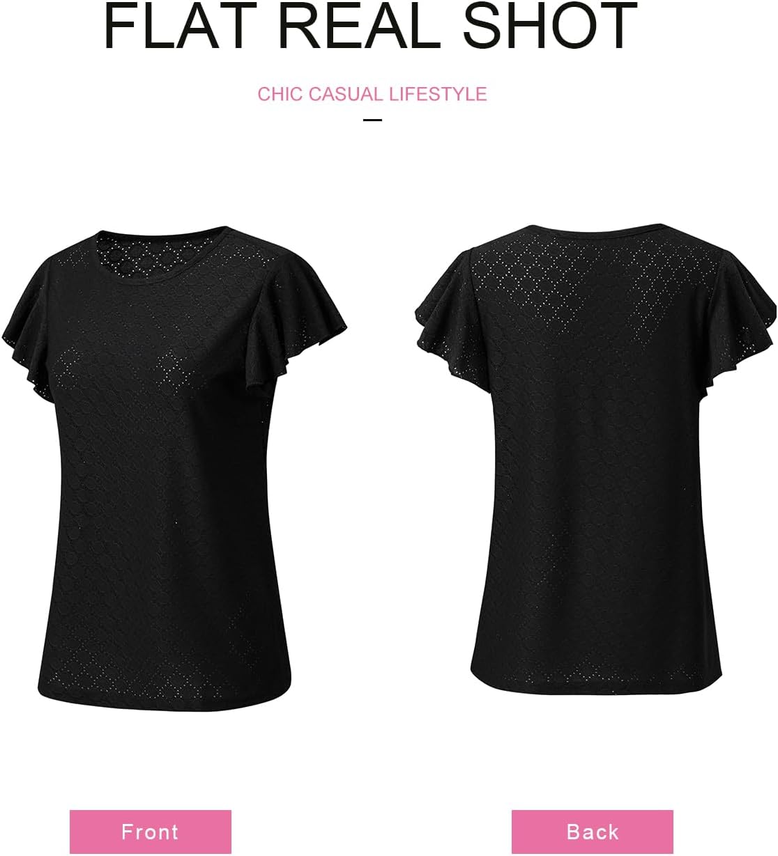 SHEWIN Womens Summer Tops Casual Crewneck Ruffle Short Sleeve T Shirts Hollow out Tunic Top Loose Fit - Image 5
